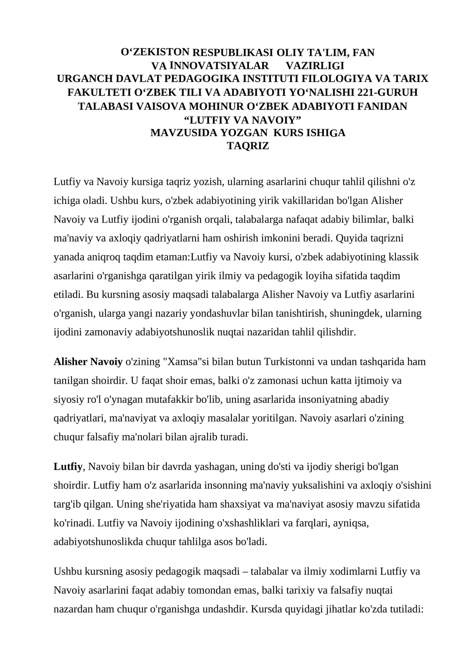Lutfiy va Navoiy kursi 1