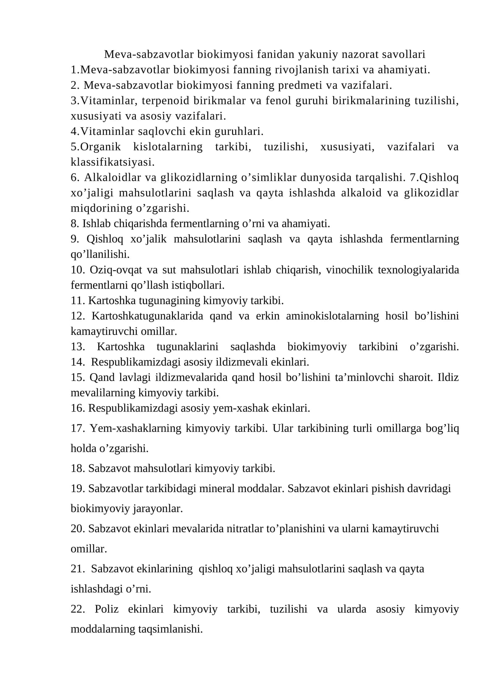 Meva-sabzavotlar biokimyosi 1