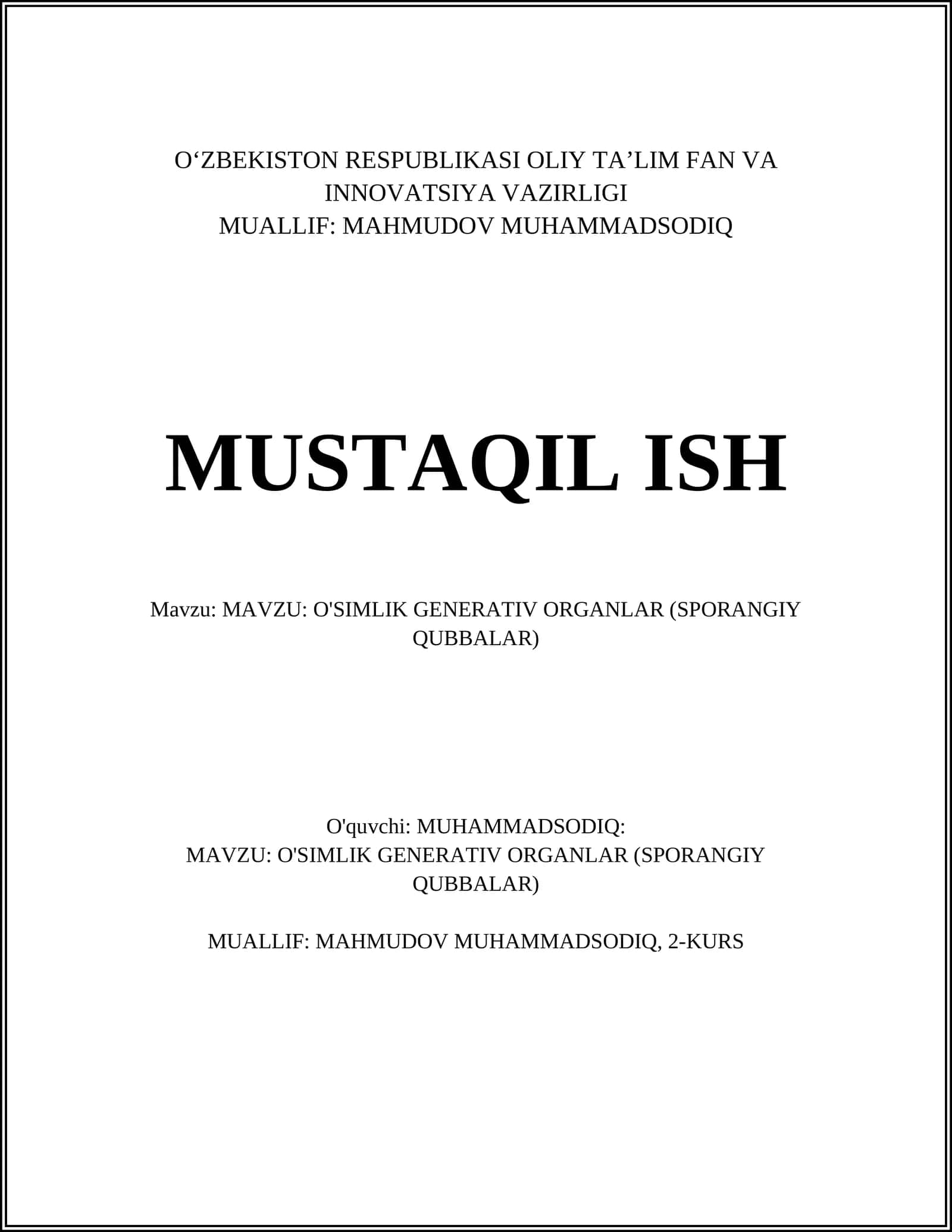 O'SIMLIK GENERATIV ORGANLAR (SPORANGIY QUBBALAR) 1