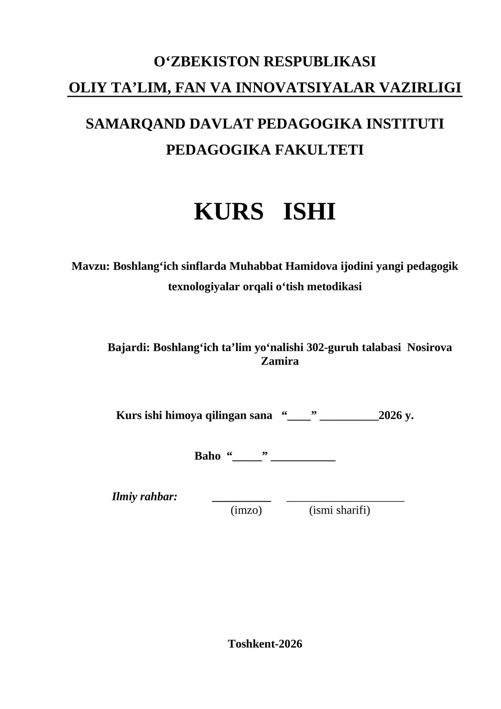 Boshlang‘ich sinflarda Muhabbat Hamidova ijodini yangi pedagogik texnologiyalar orqali o‘tish metodikasi 1