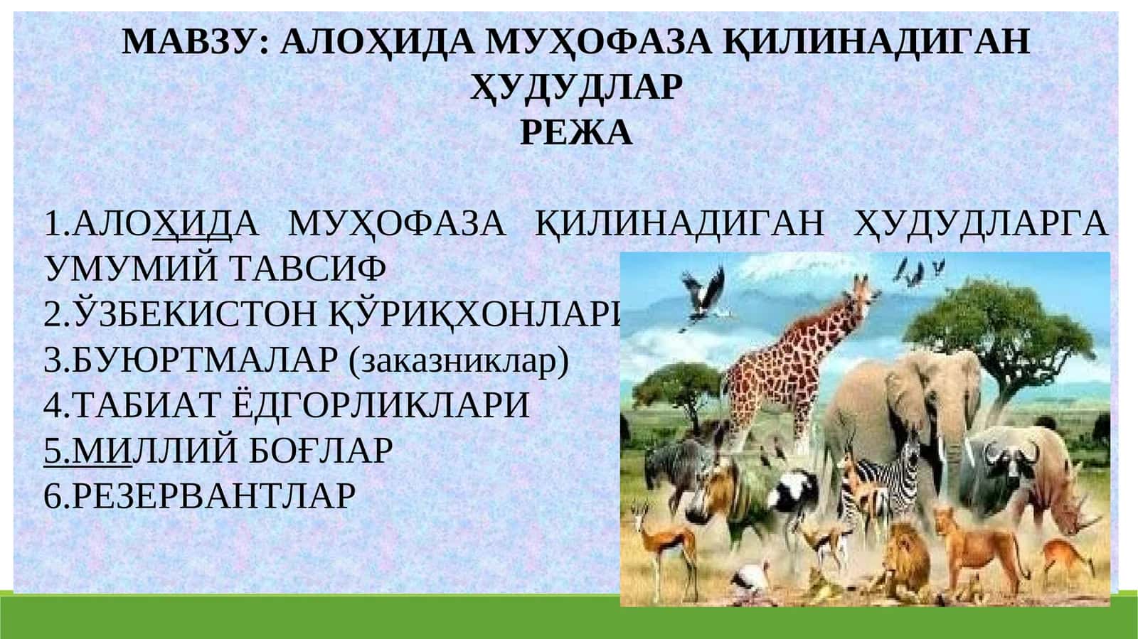 АЛОҲИДА МУҲОФАЗА ҚИЛИНАДИГАН ҲУДУДЛАР 1