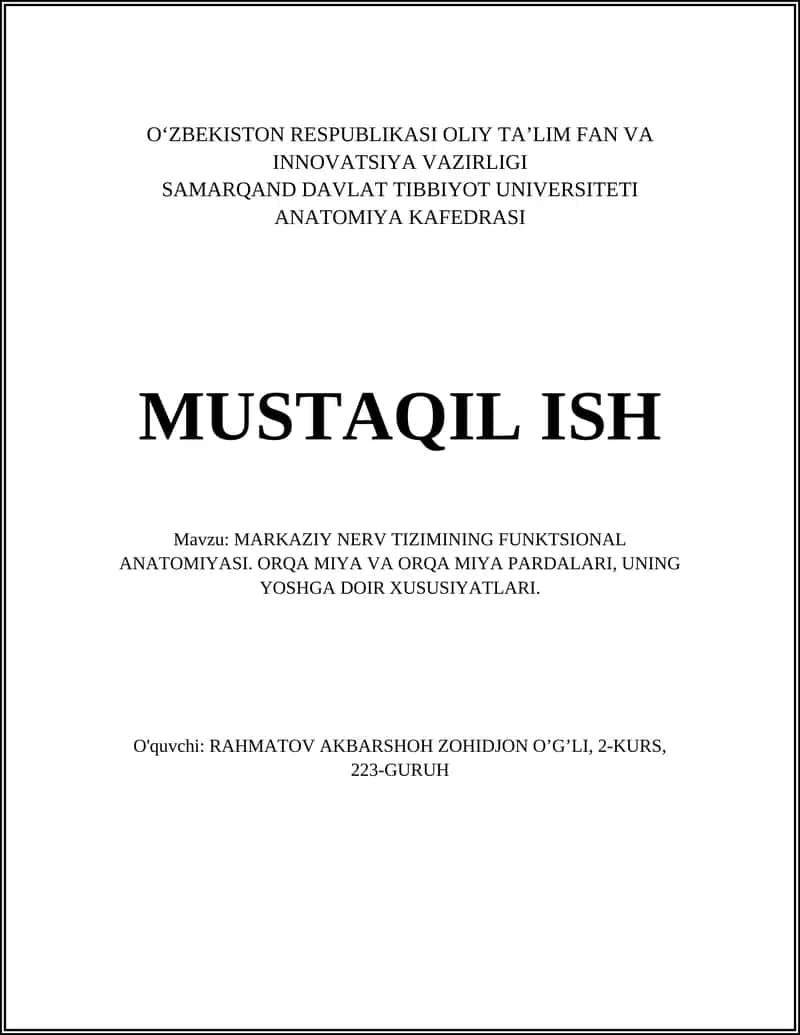 MARKAZIY NERV TIZIMINING FUNKTSIONAL ANATOMIYASI 1