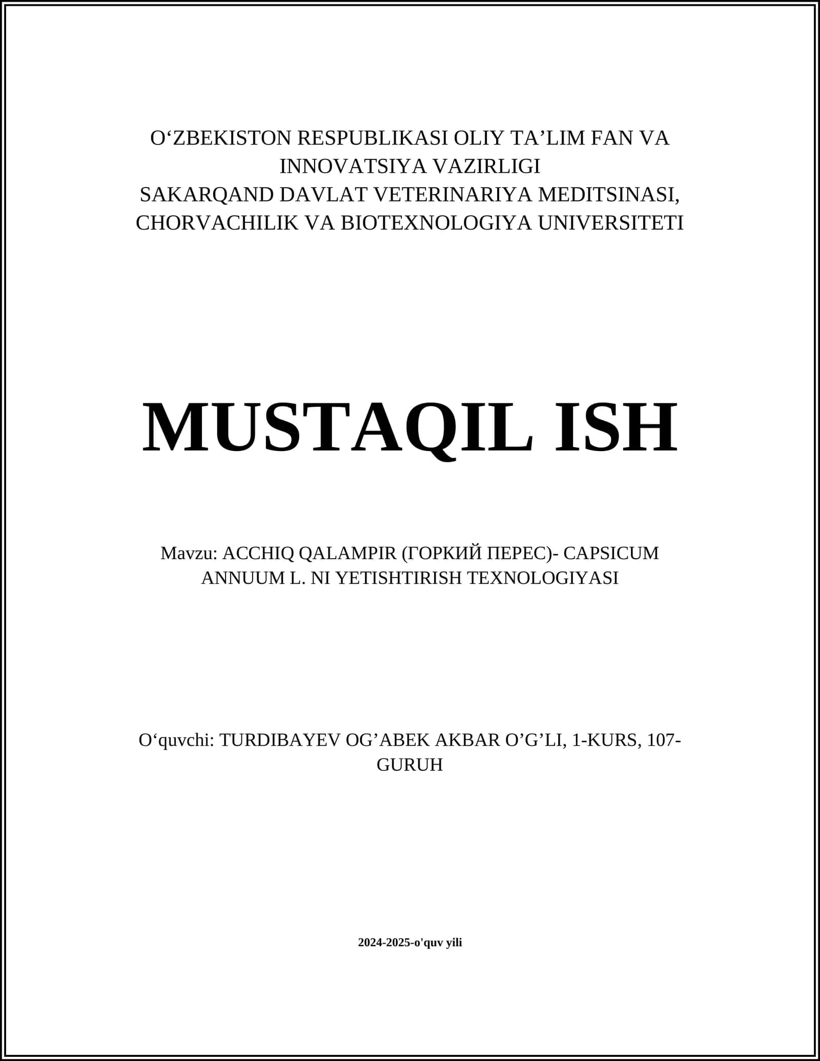 ACCHIQ QALAMPIR (ГОРКИЙ ПЕРЕС)- CAPSICUM ANNUUM L. NI YETISHTIRISH TEXNOLOGIYASI 1
