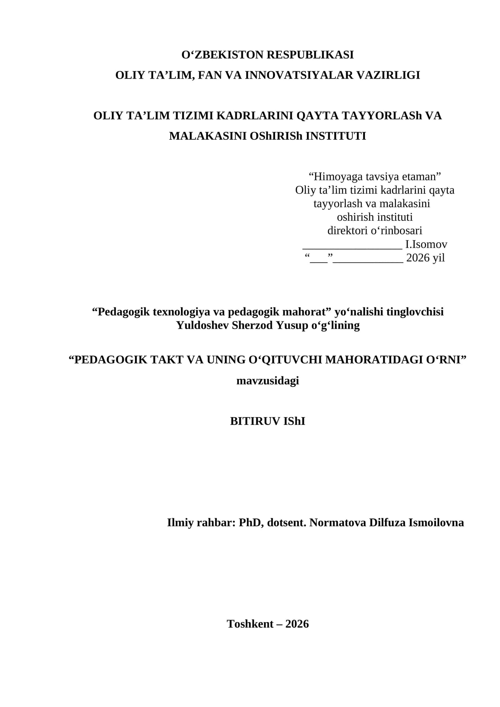 PEDAGOGIK TAKT VA UNING O‘QITUVCHI MAHORATIDAGI O‘RNI 1