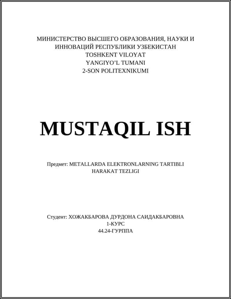METALLARDA ELEKTRONLARNING TARTIBLI HARAKAT TEZLIGI 1