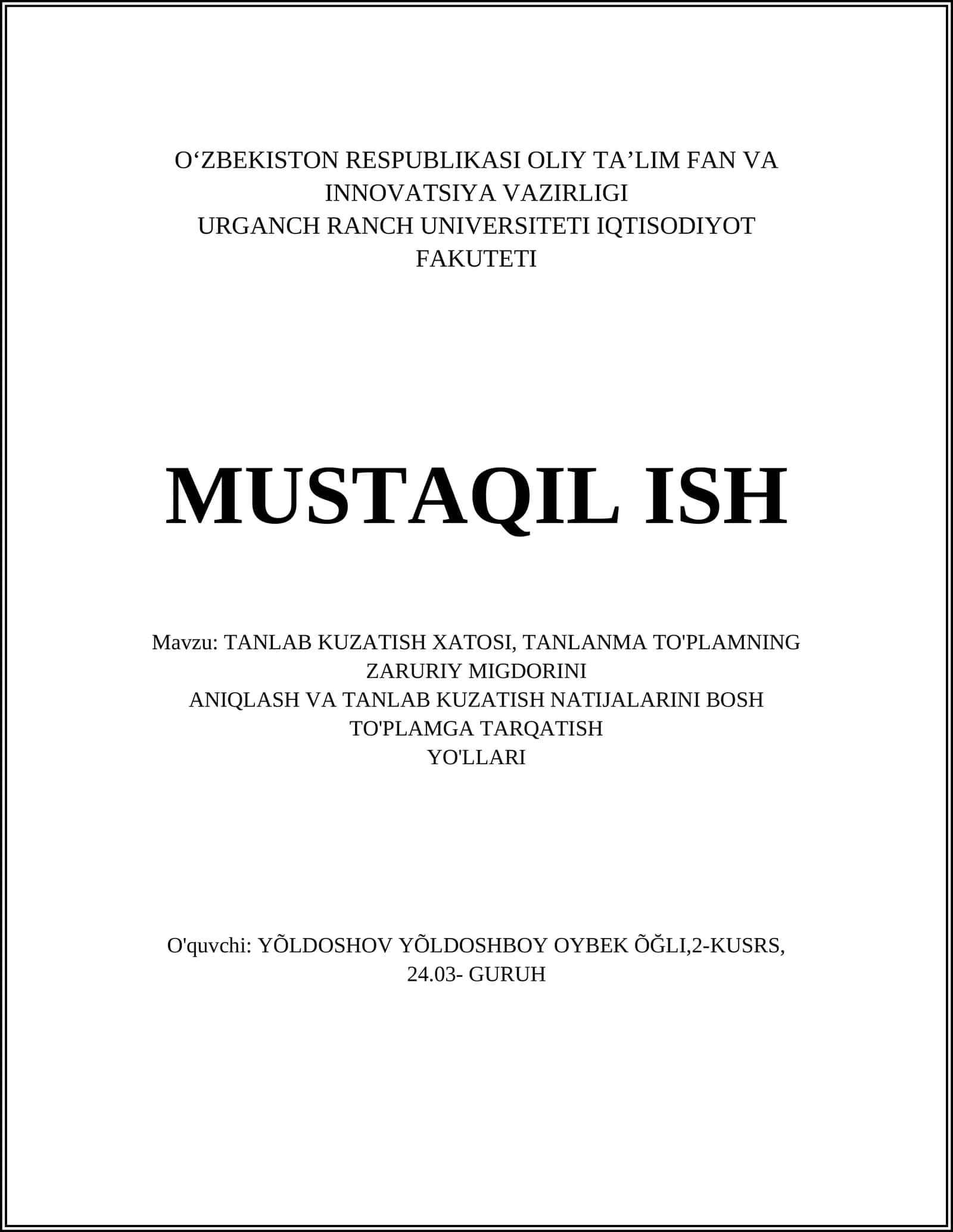 TANLAB KUZATISH XATOSI 1