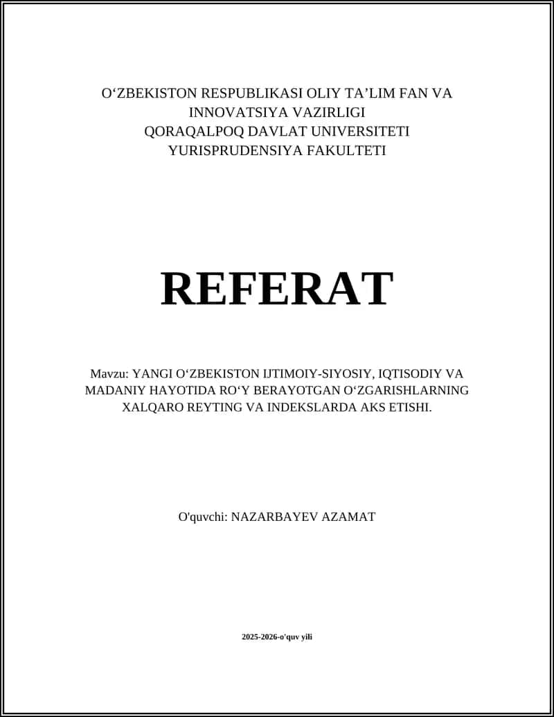 Yangi O‘zbekistonning iqtisodiy islohotlari va "Biznes yuritish osonligi" reytingiga ta'siri 1