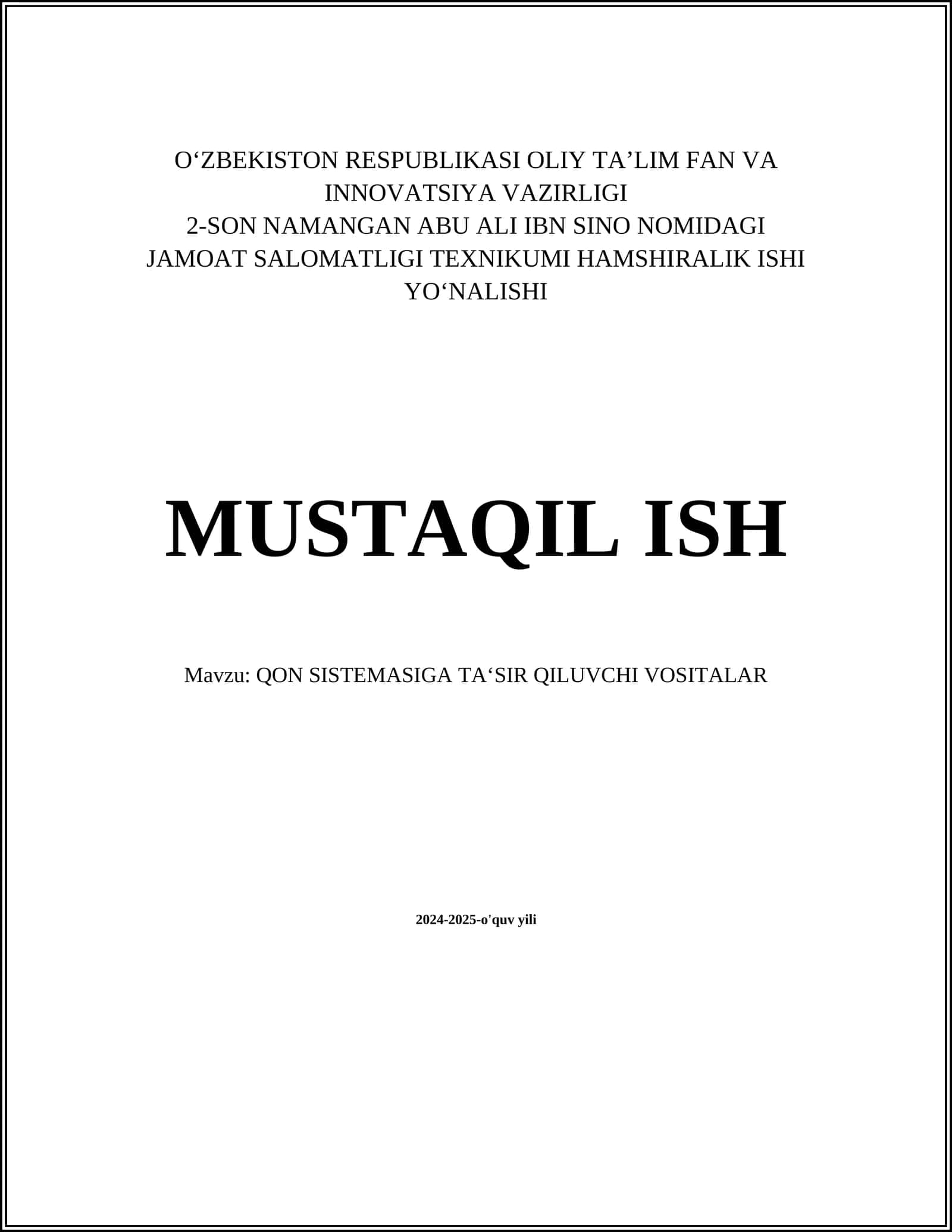 QON SISTEMASIGA TA‘SIR QILUVCHI VOSITALAR 1