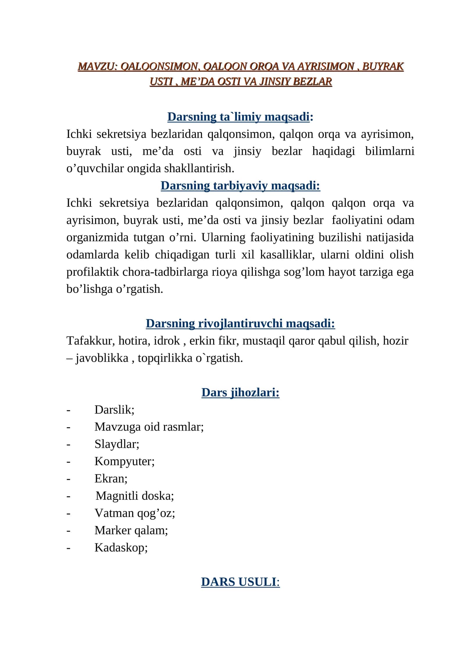 QALQONSIMON, QALQON ORQA VA AYRISIMON, BUYRAK USTI, ME’DA OSTI VA JINSIY BEZLAR 1