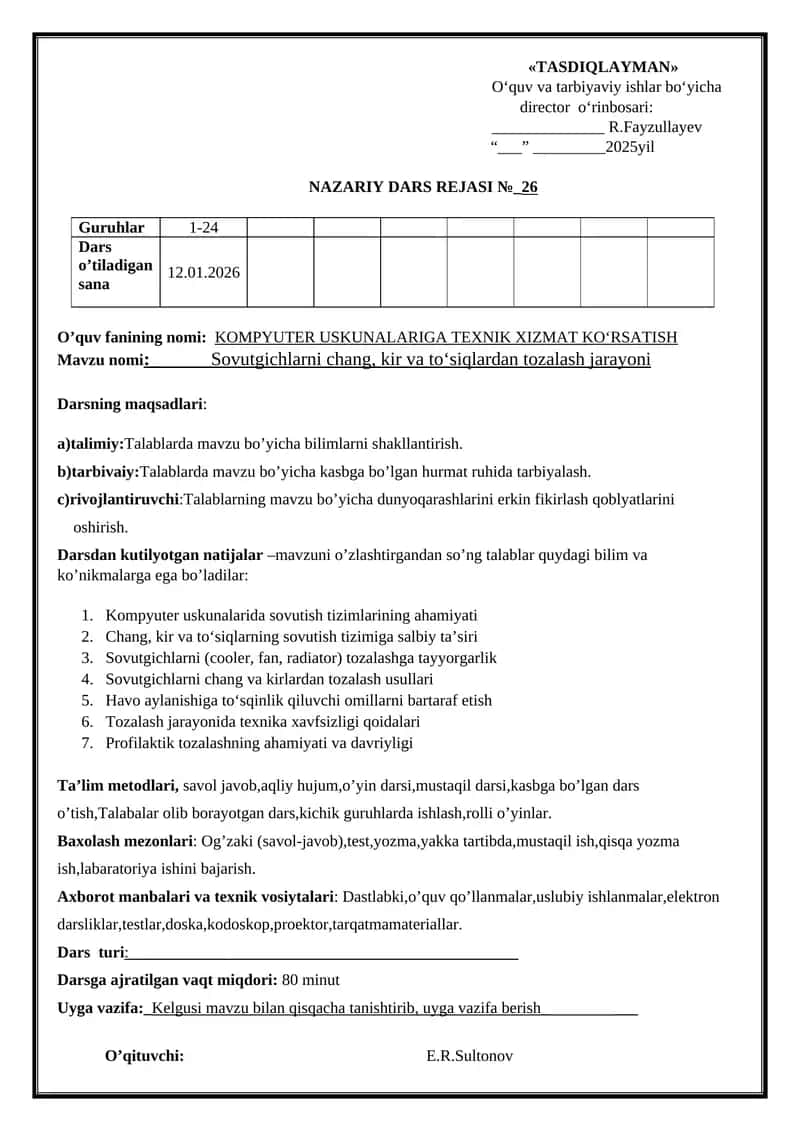 KOMPYUTER USKUNALARIGA TEXNIK XIZMAT KO‘RSATISH 1