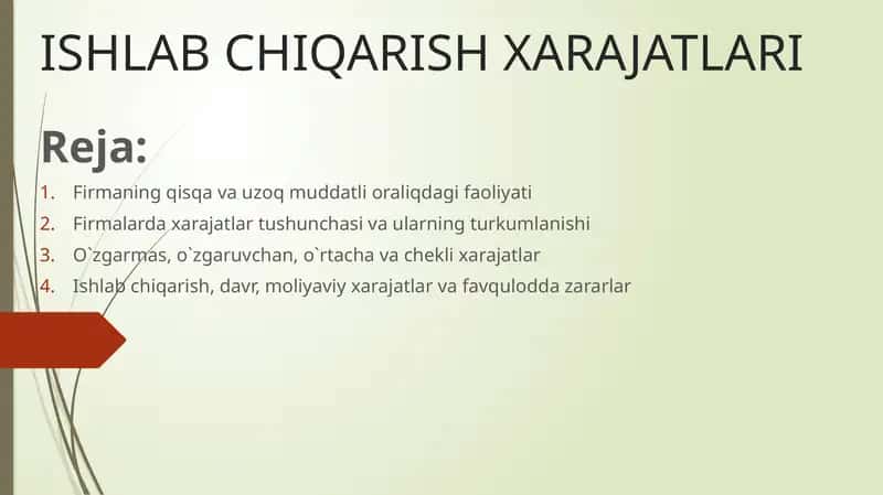 Ishlab Chiqarish Xarajatlari 1