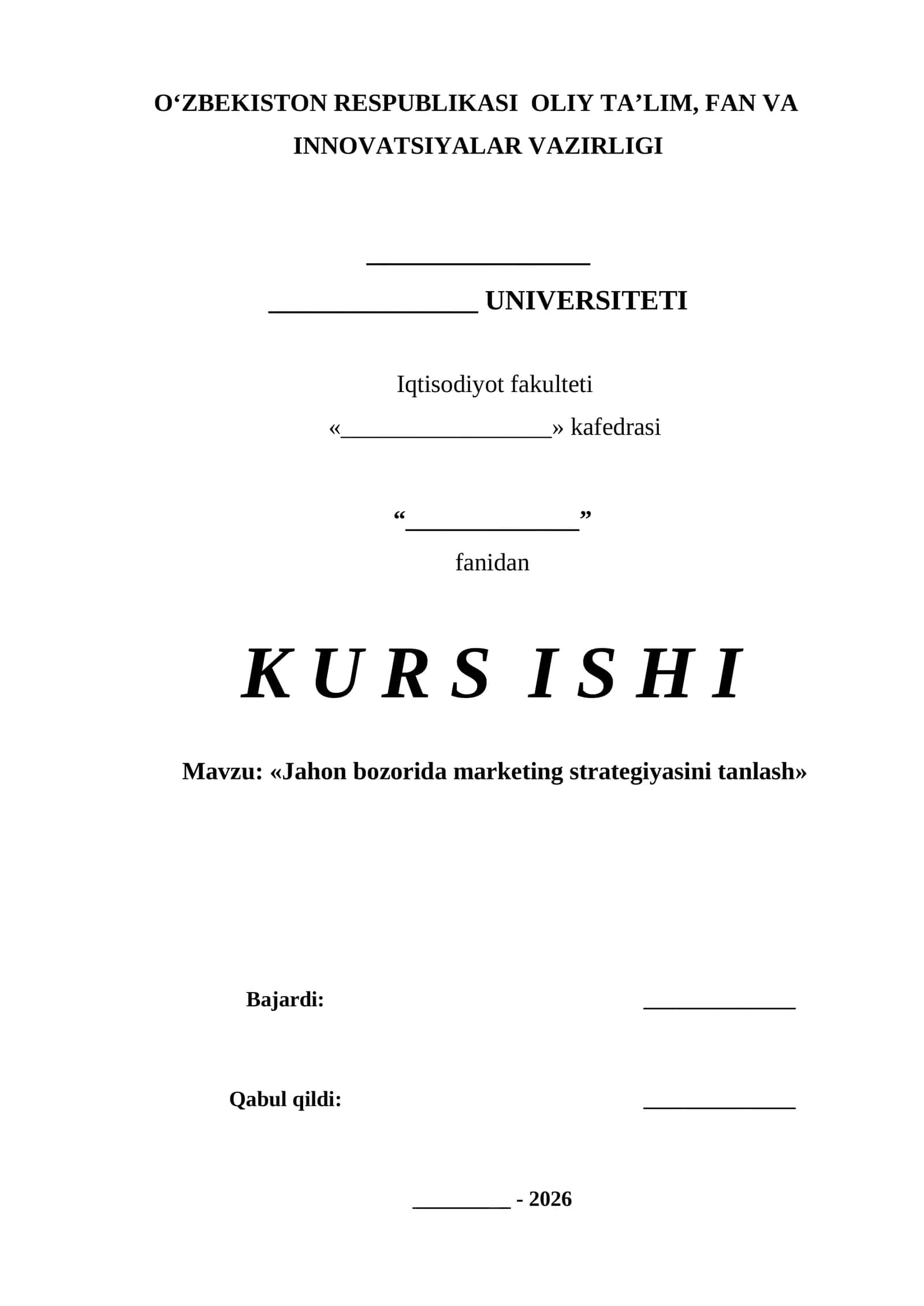 Jahon bozorida marketing strategiyasini tanlash 1