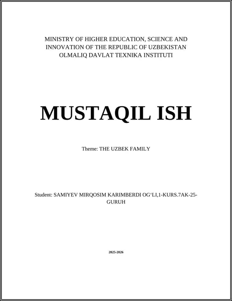 MUSTAQIL ISH "THE UZBEK FAMILY" 1