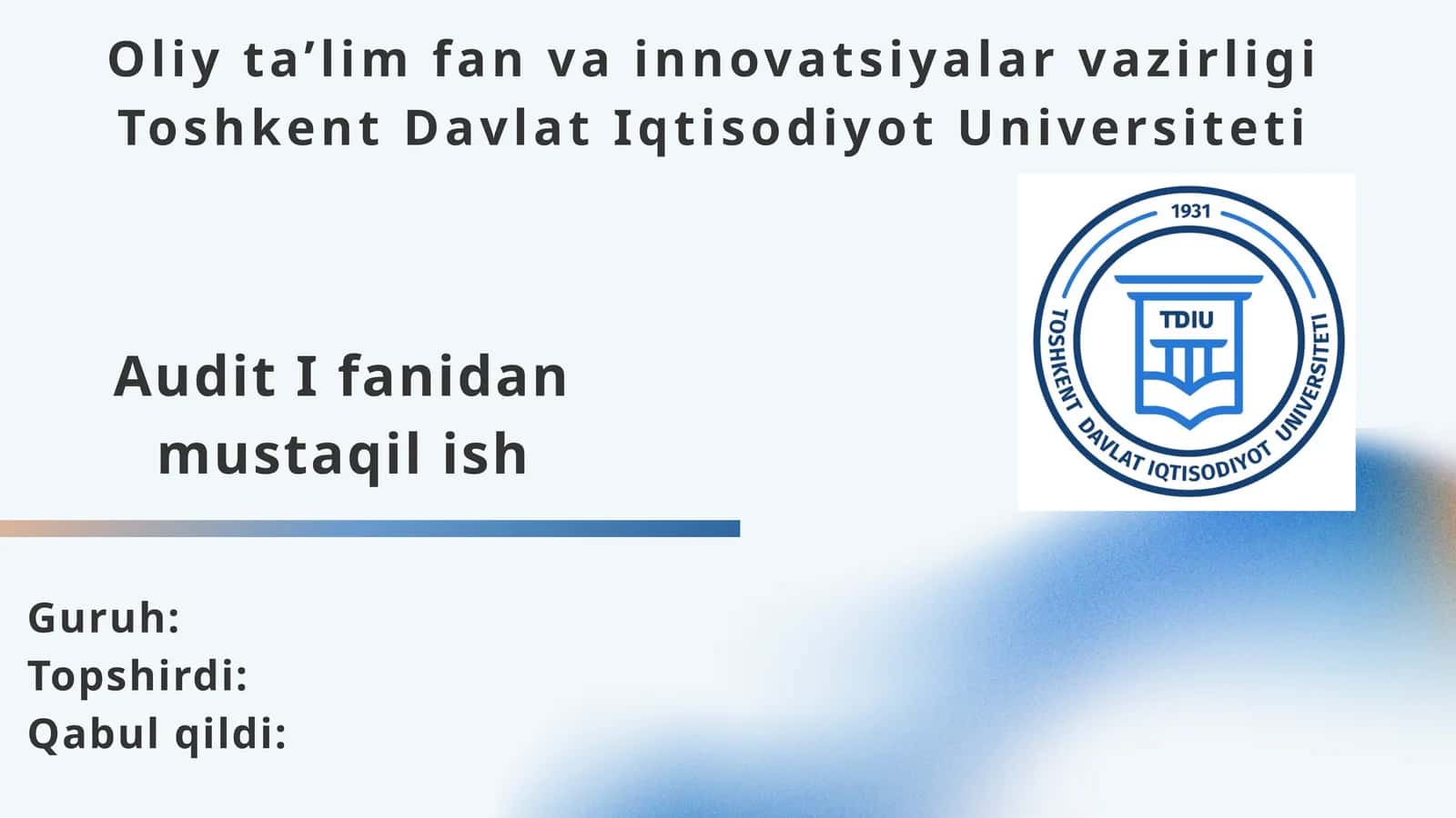 Ichki nazorat tizimini o'rganish 1