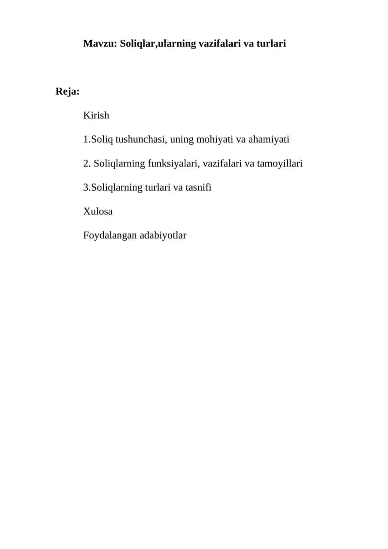 Soliqlar, ularning vazifalari va turlari 1