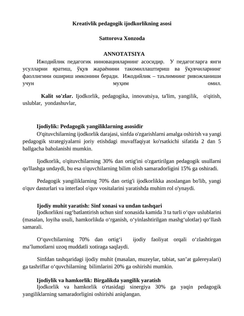 Kreativlik pedagogik ijodkorlikning asosi 1