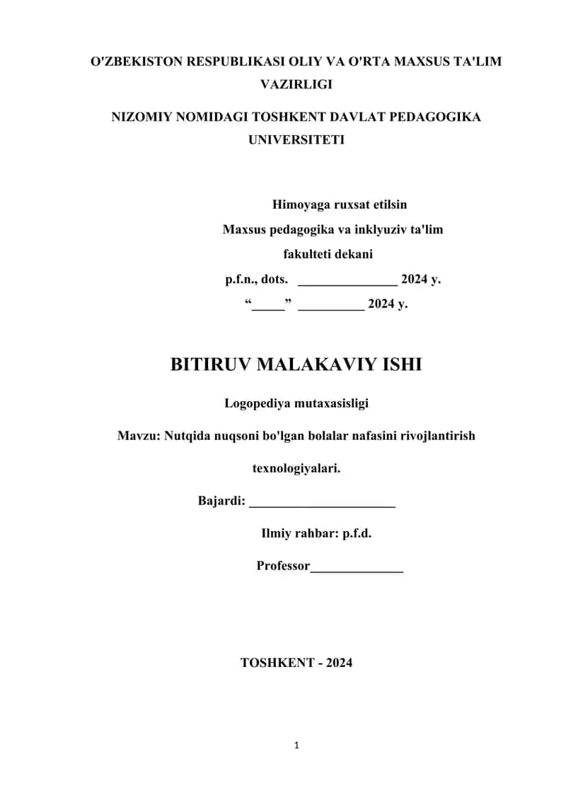 Nutqida nuqsoni bo'lgan bolalar nafasini rivojlantirish texnologiyalari 1