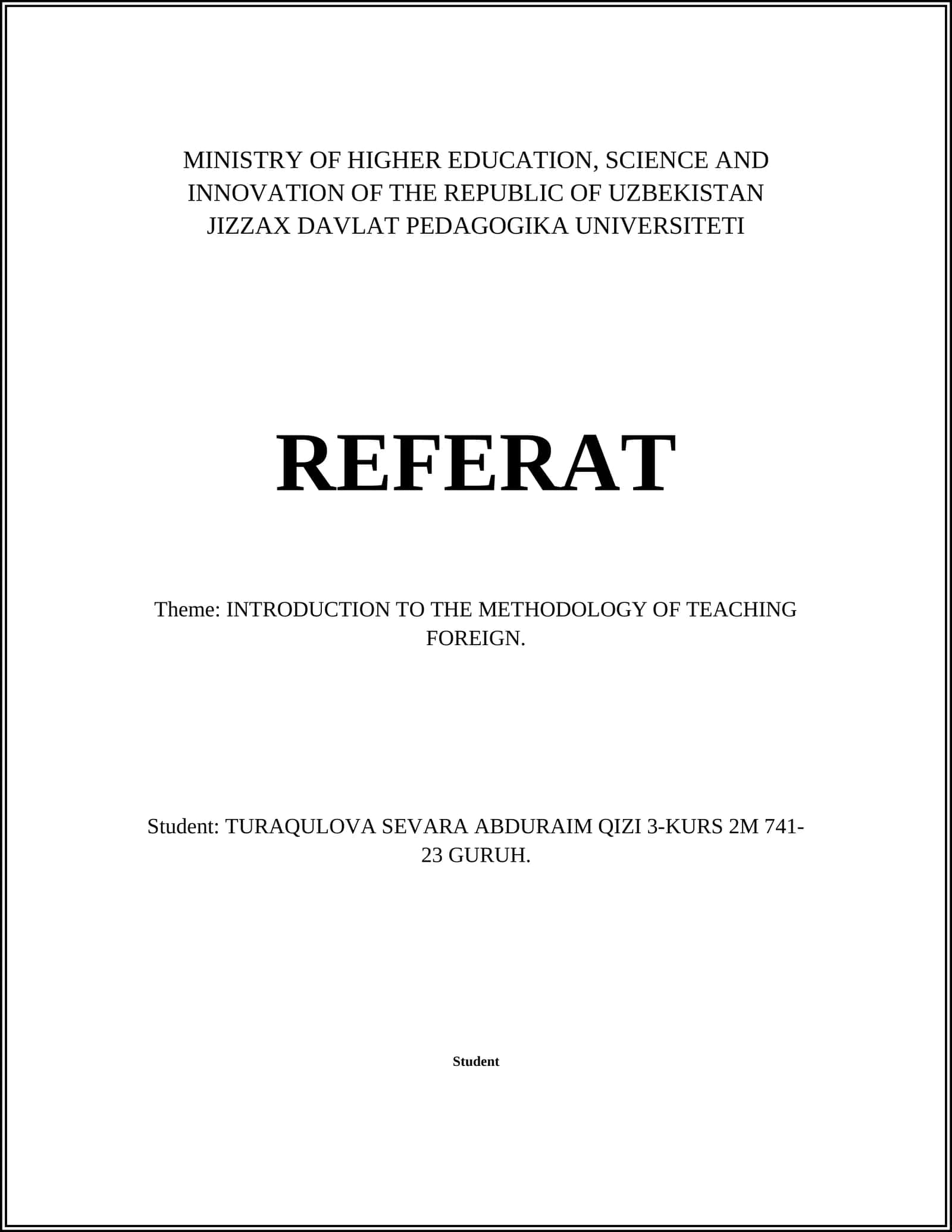 INTRODUCTION TO THE METHODOLOGY OF TEACHING FOREIGN 1