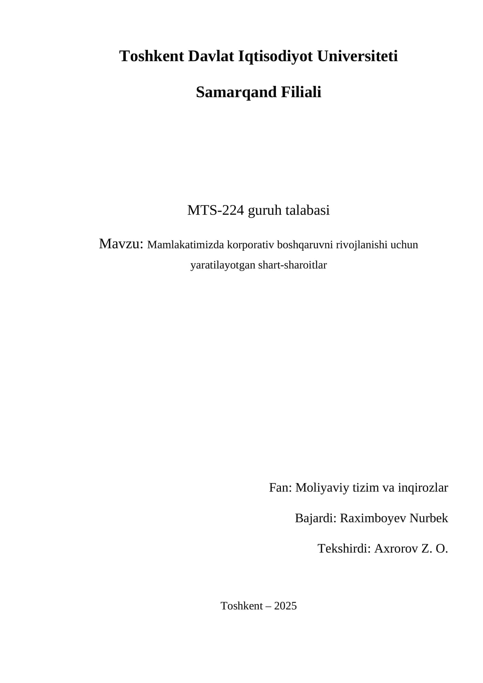 Mamlakatimizda korporativ boshqaruvni rivojlanishi uchun yaratilayotgan shart-sharoitlar 1