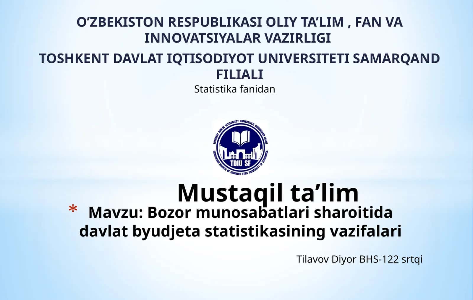 Bozor munosabatlar sharoitida davlat byudjet statistikasining vazifalari 1
