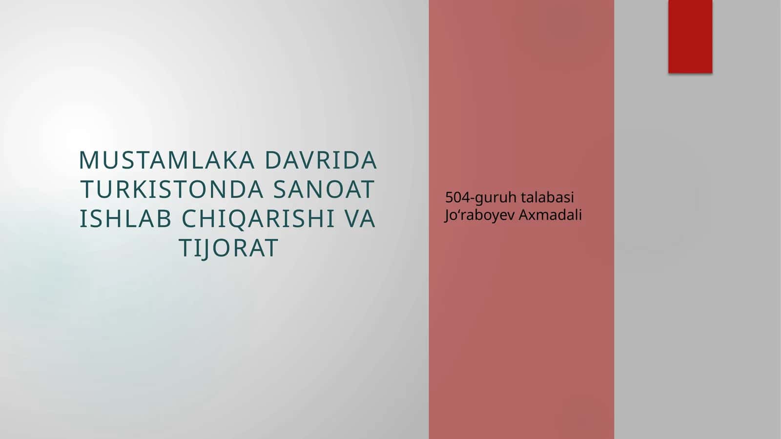 Mustamlakada vrida Turkistonda sanoat ishlab chiqarish iqtisodi vatijorat 1