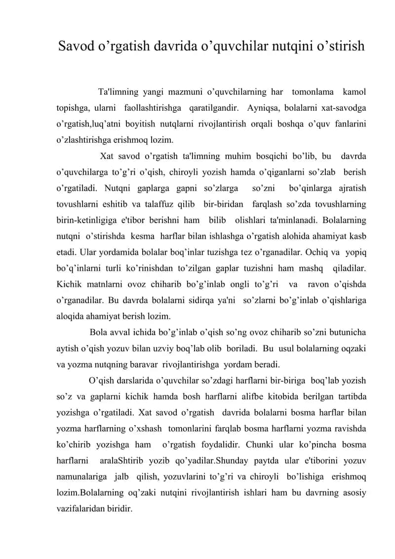Savod o’rgatish davrida o’quvchilar nutqini o’stirish 1