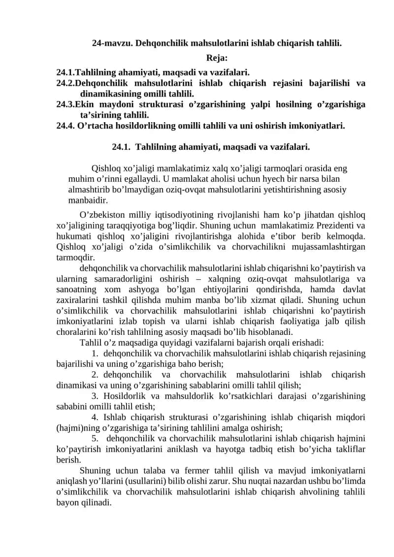 Dehqonchilik mahsulotlarini ishlab chiqarish tahlili 1