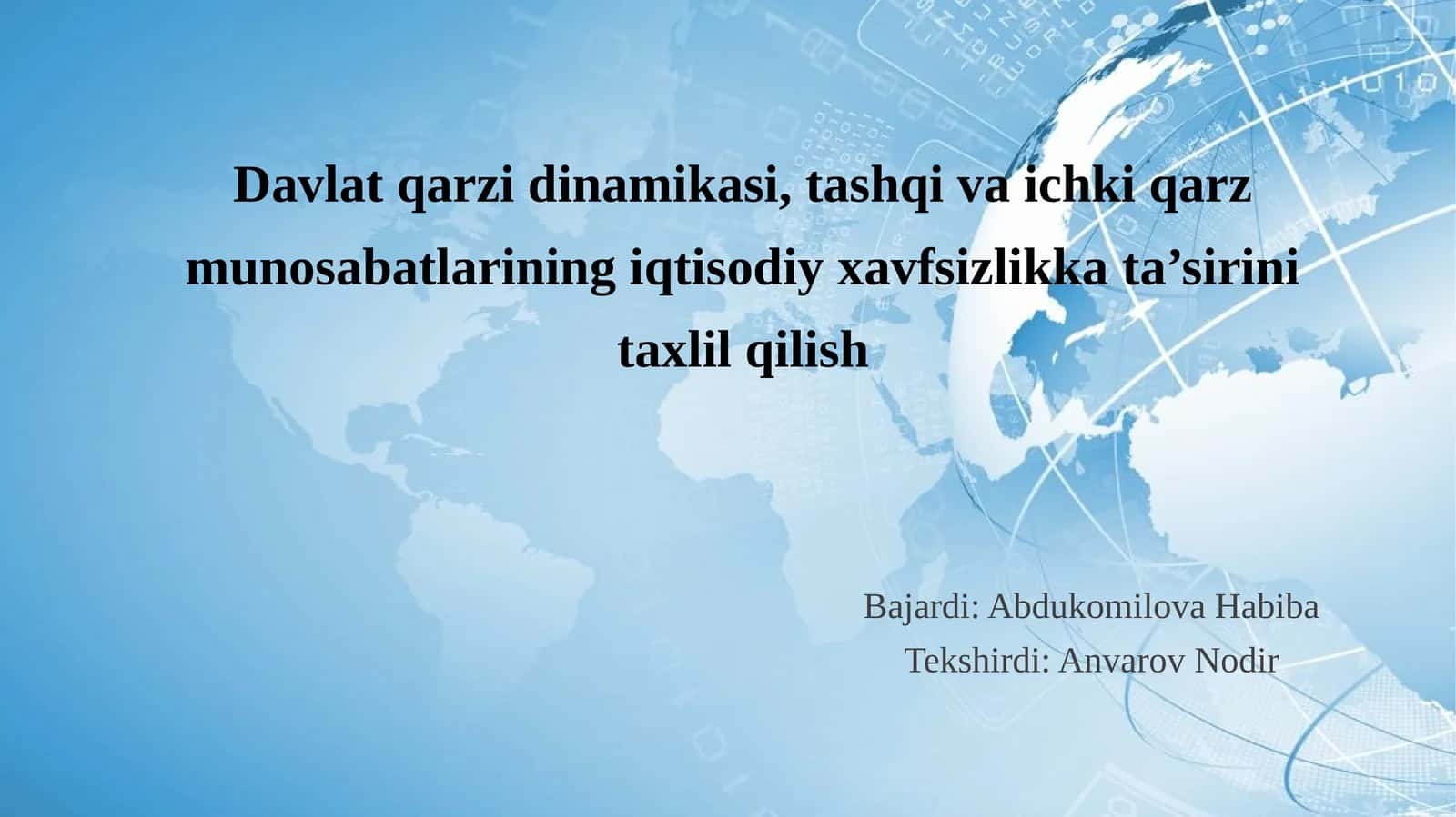 Davlat qarzi dinamikasi tashqi va ichki qarz. 1