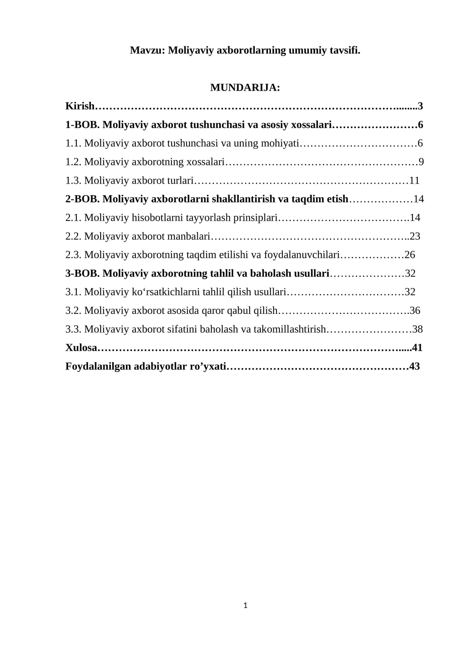 Moliyaviy axborotlarning umumiy tavsifi 1