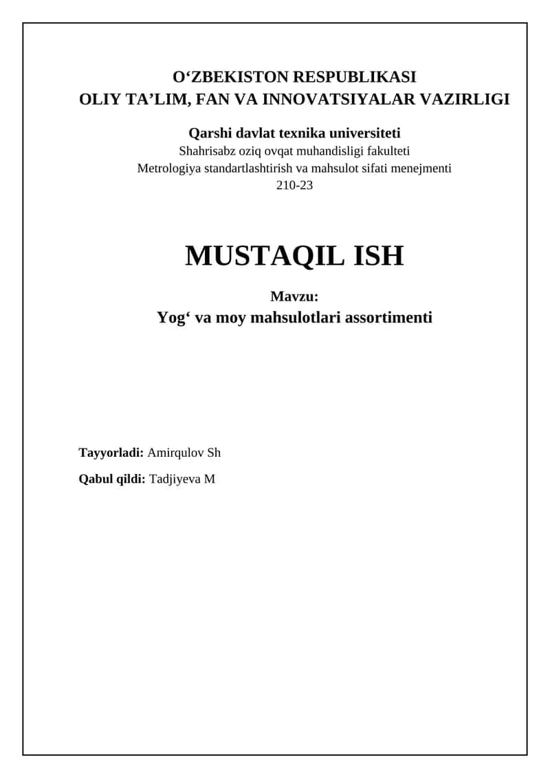Yogʻ va moy mahsulotlari assortimenti 1
