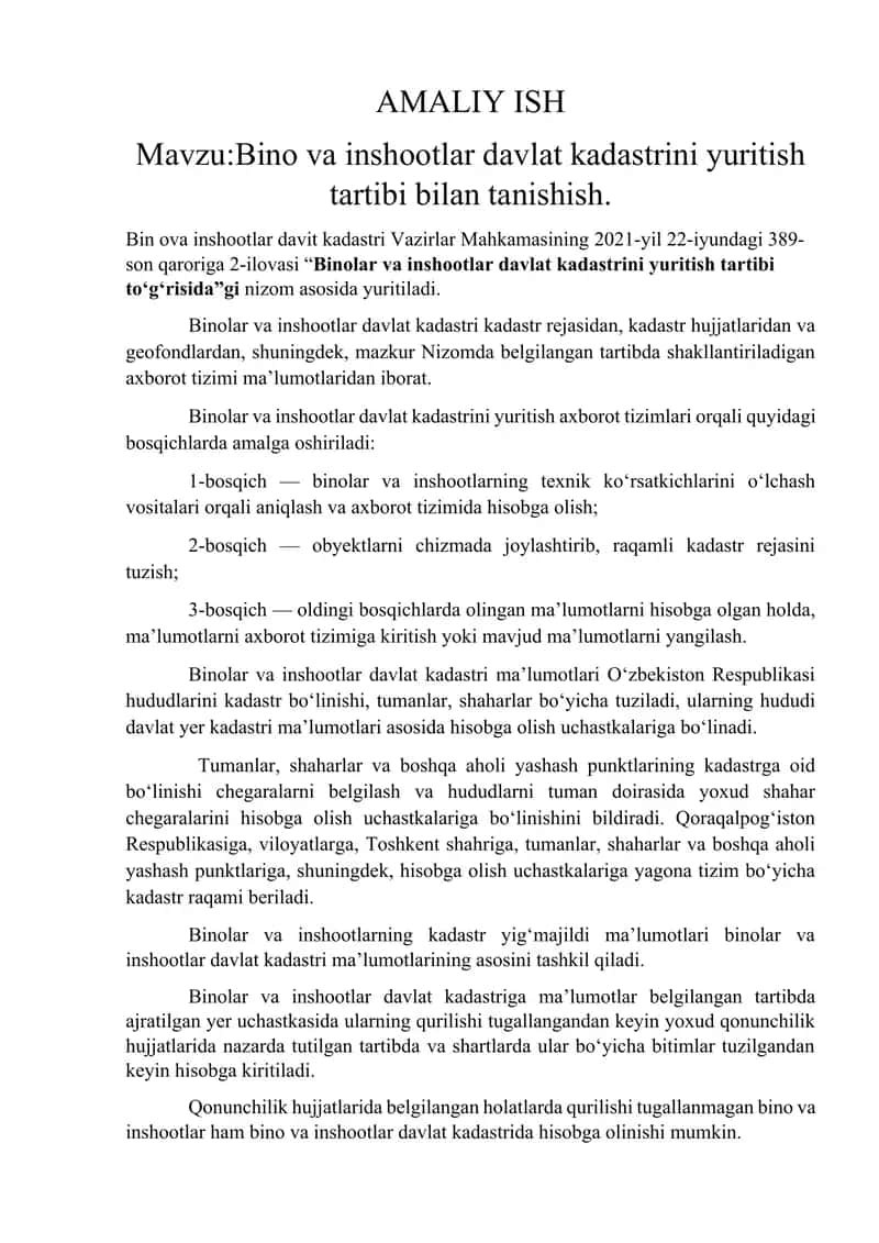Bino va inshootlar davlat kadastrini yuritish tartibi 1