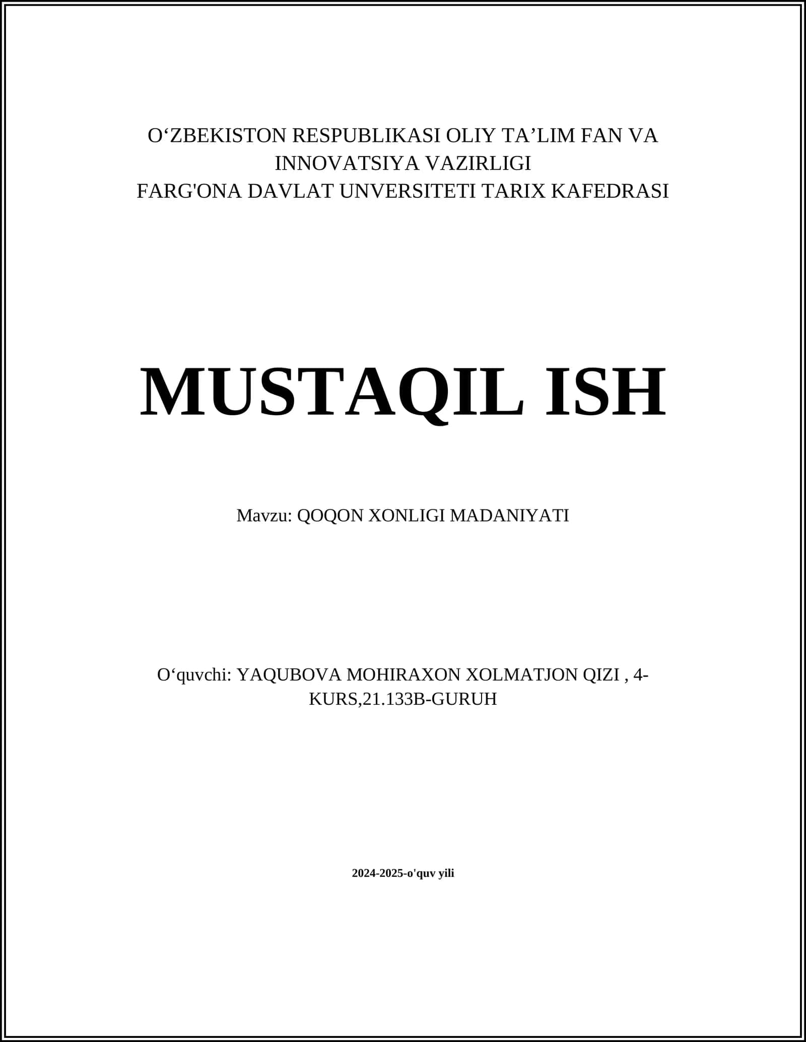 QOQON XONLIGI MADANIYATI 1