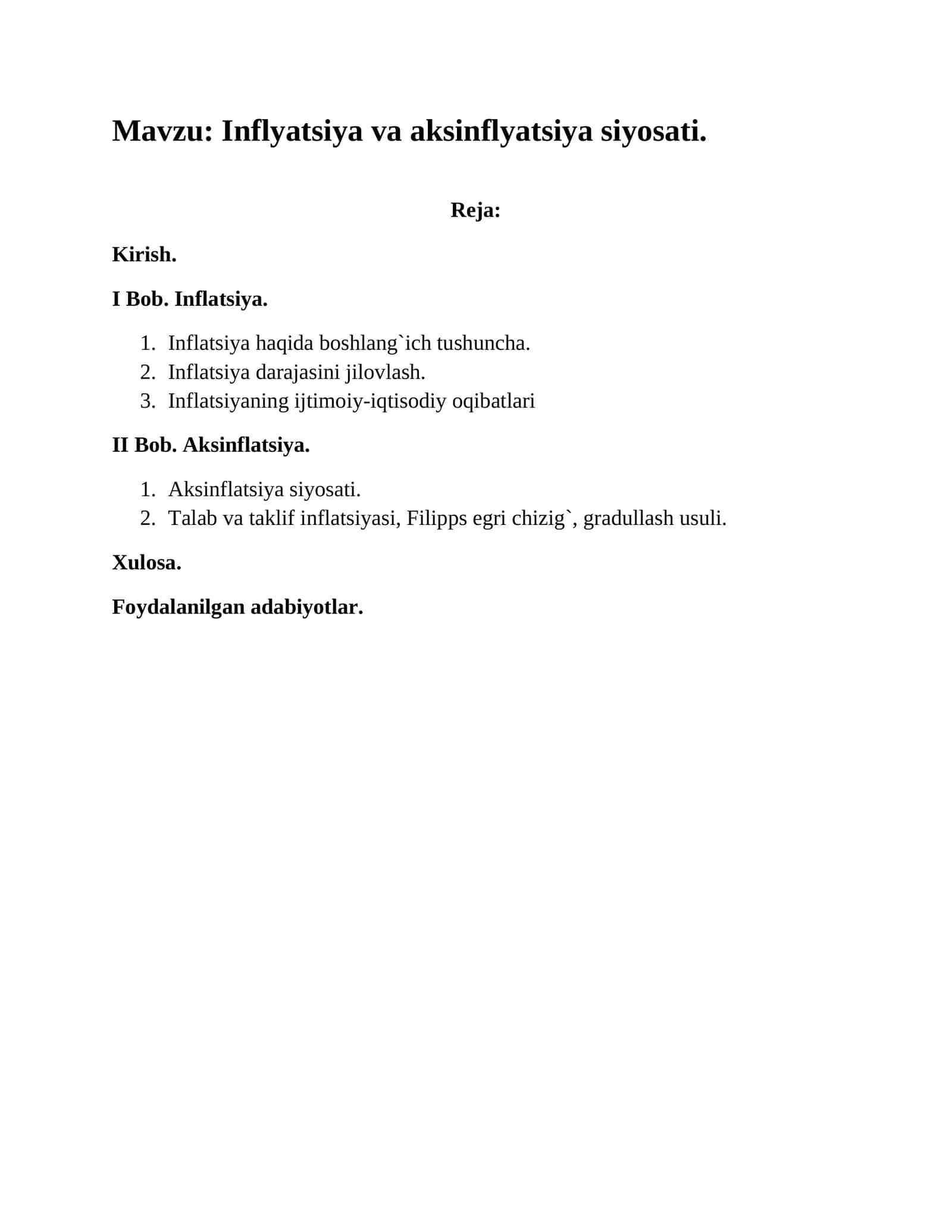 Inflatsiya va aksinflatsiya siyosati 1