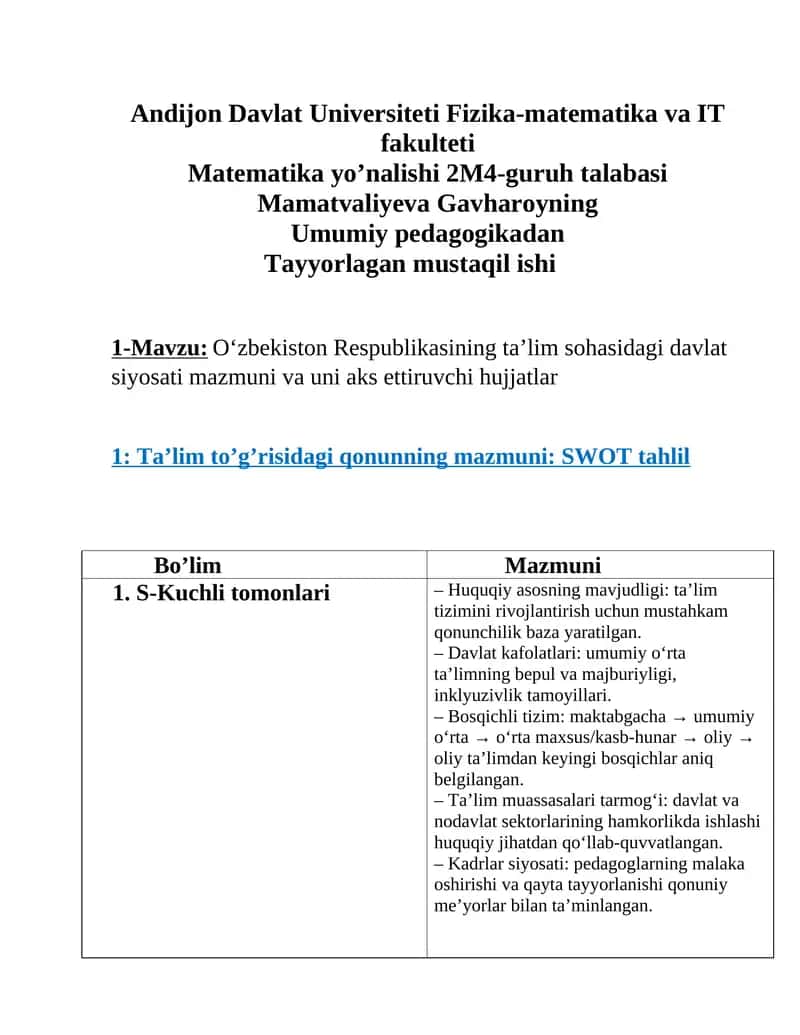 O‘zbekiston Respublikasining Ta’lim Siyosati 1