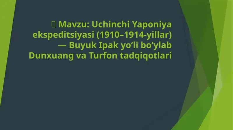 Uchinchi Yaponiya ekspeditsiyasi (1910–1914-yillar) — Buyuk Ipak yo‘li bo‘ylab Dunxuanga sayohat 1
