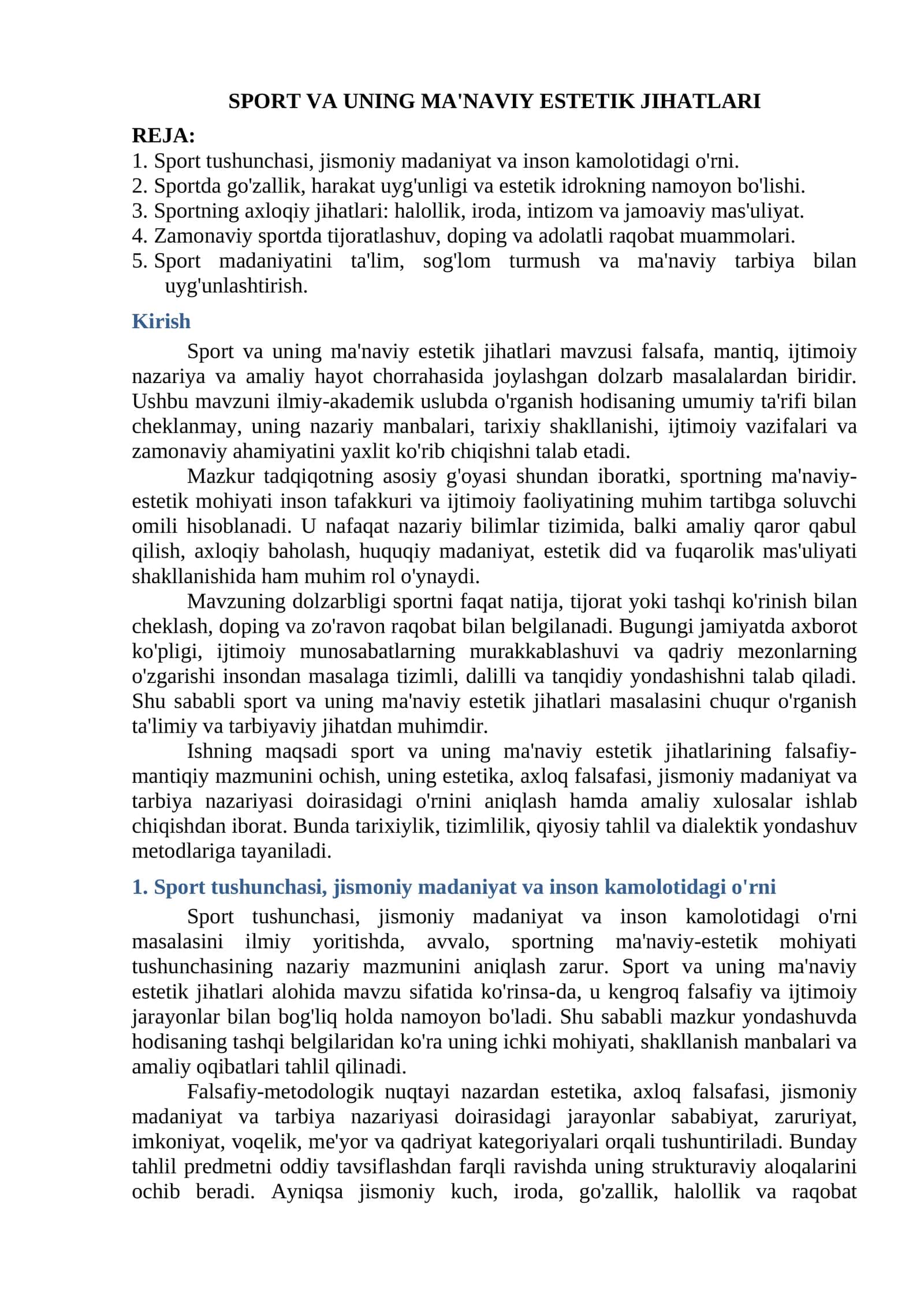 SPORT VA UNING MA'NAVIY ESTETIK JIHATLARI 1