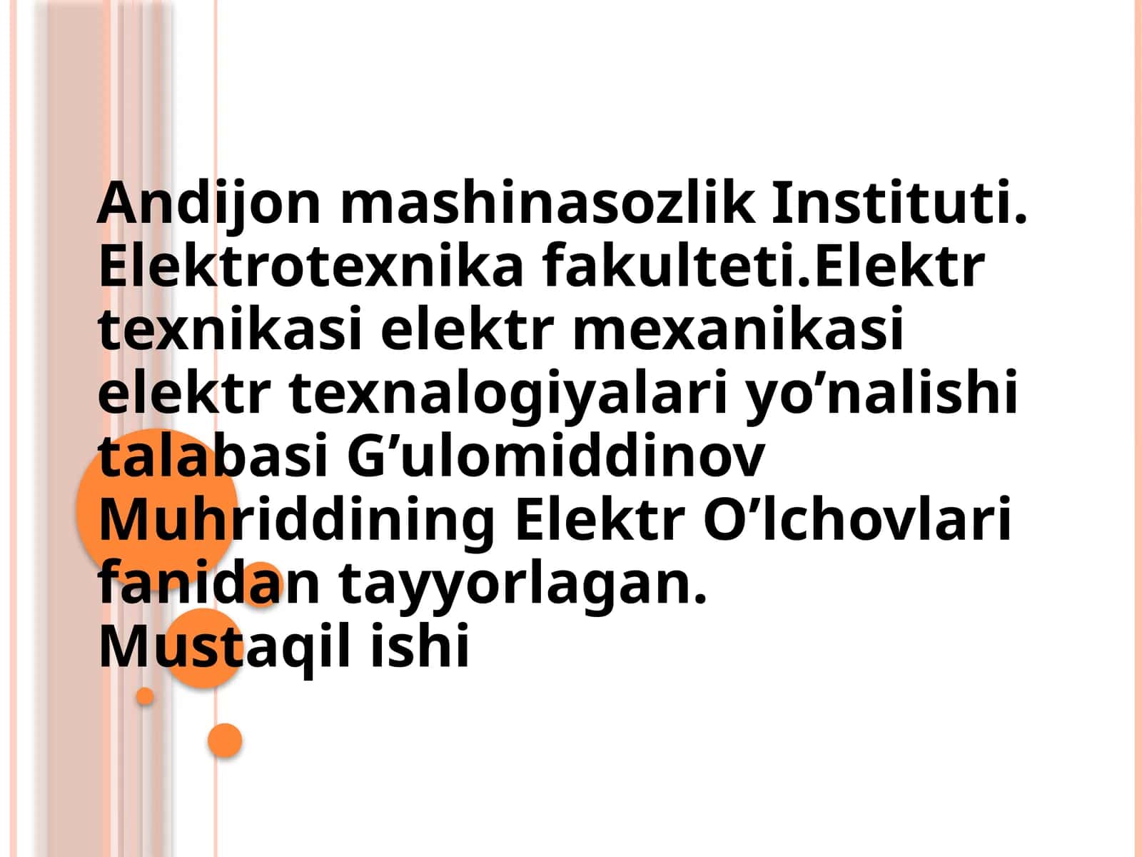 Elektr O’lchovlari fanidan tayyorlagan 1