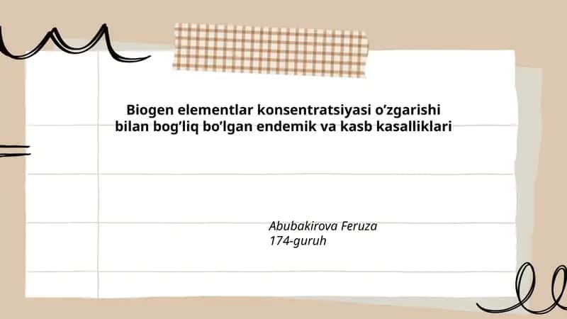 Biogen elementlar konsentratsiyasi o’zgarishi bilan bog’liq bo’lgan endemik va kasb kasalliklari 1