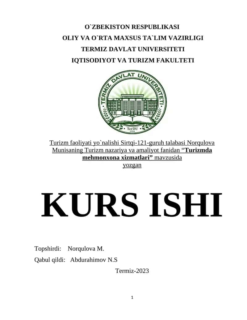 Turizmda mehmonxona xizmatlari 1