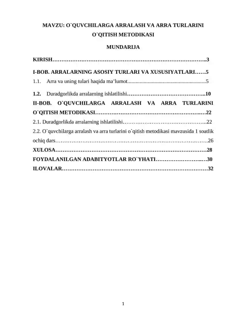 O`QUVCHILARGA ARRALASH VA ARRA TURLARINI O`QITISH METODIKASI