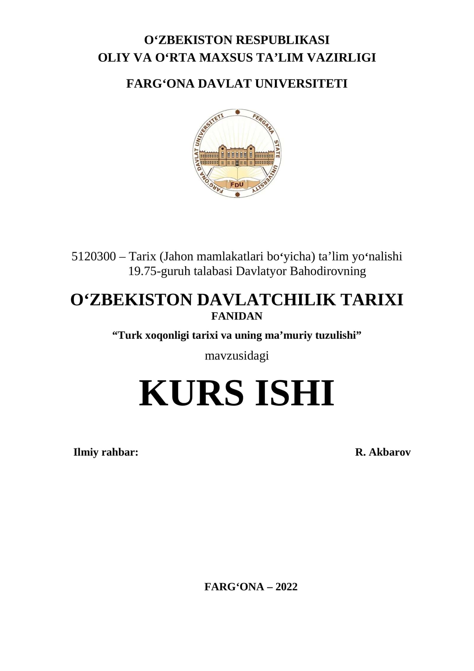 Turk xoqonligi tarixi va uning ma’muriy tuzulishi 1