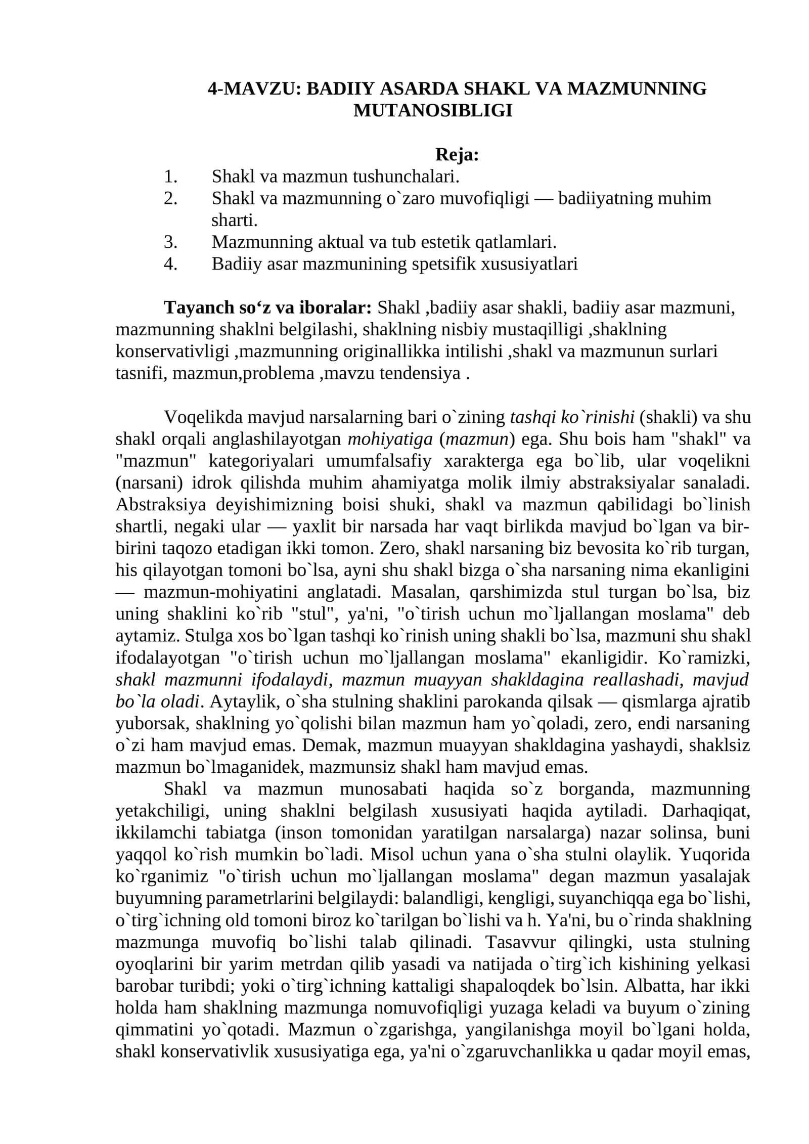 BADIIY ASARDA SHAKL VA MAZMUNNING MUTANOSIBLIGI 1