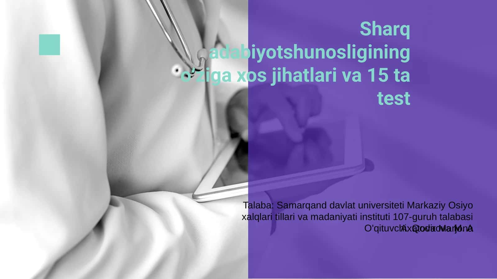 Sharq adabiyotshunosligining oʻziga xos jihatlari va 15 ta test 1