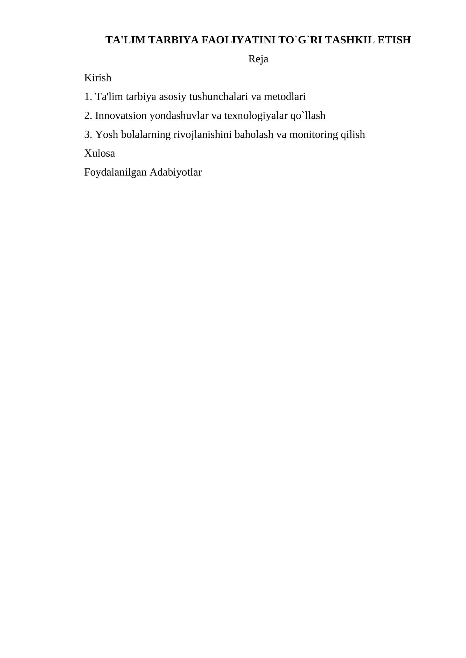 Maktabgacha ta'limda Ta'lim va Tarbiya Faoliyatini To'g'ri Tashkil Etish 1