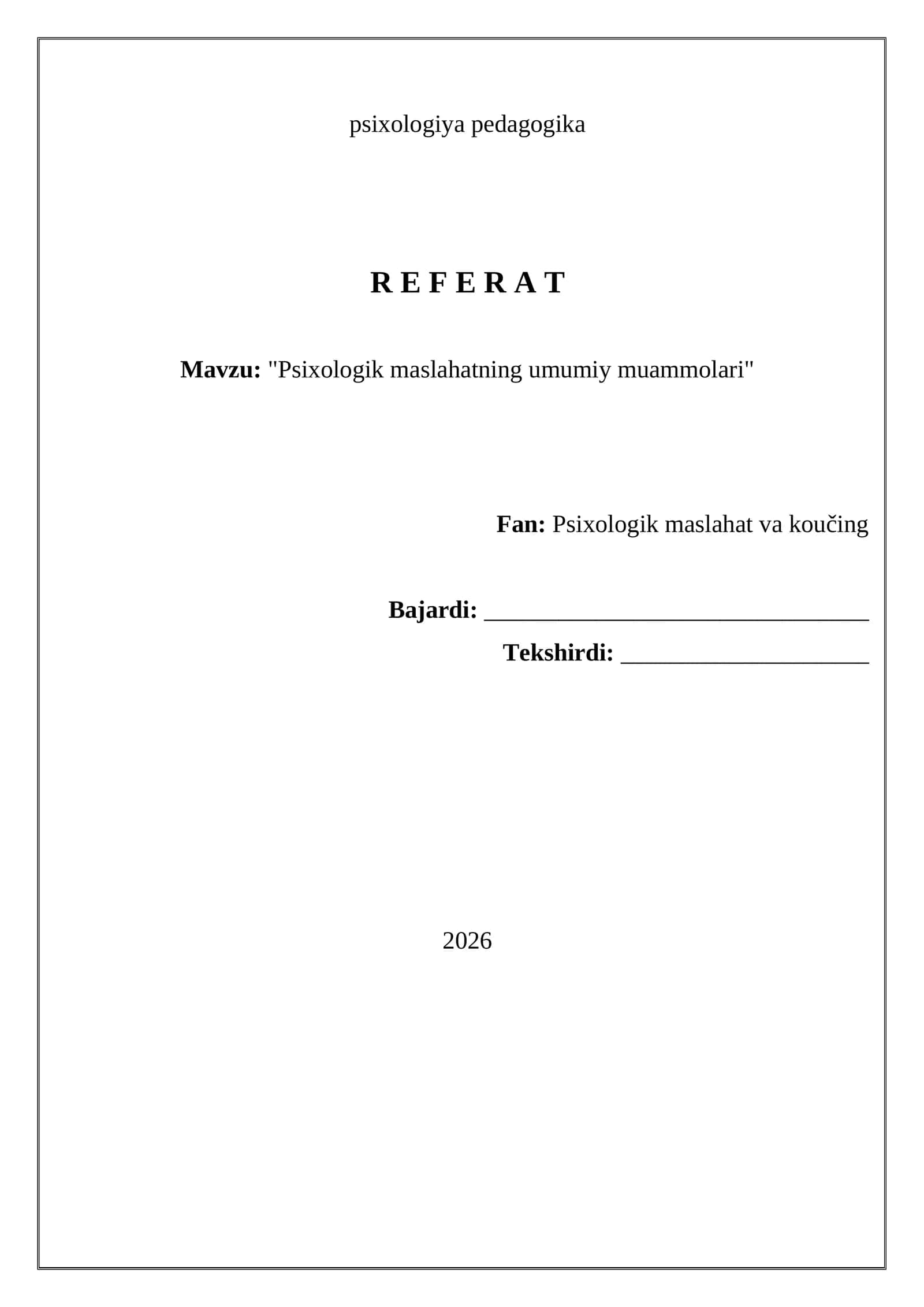 Psixologik maslahatning umumiy muammolari 1