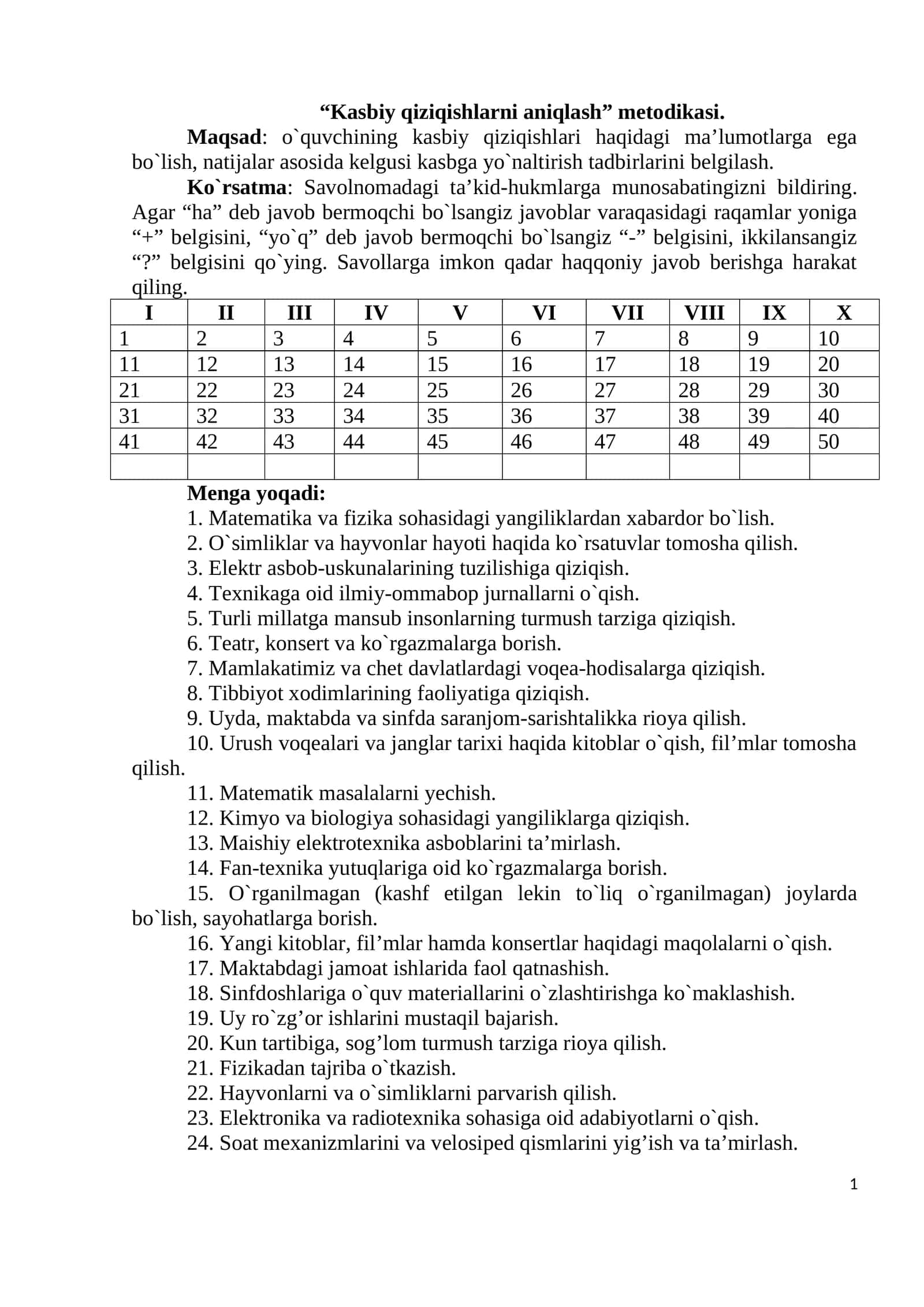 Kasbiy qiziqishlarni aniqlash metodikasi 1