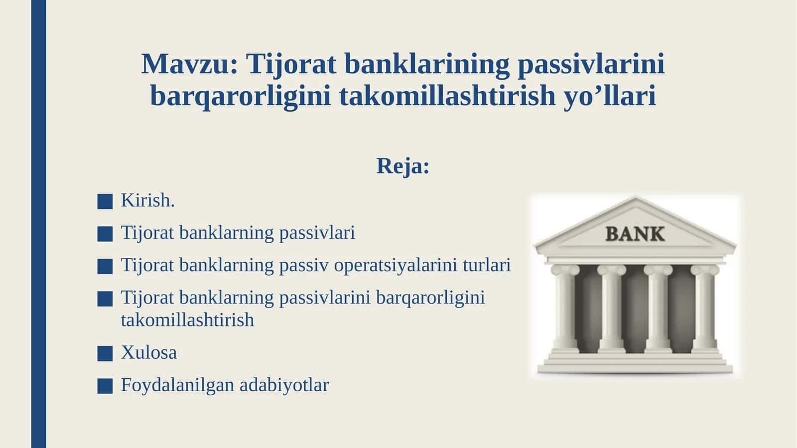 Tijorat banklarining passivlarini barqarorligini takomillashtirish yo’llari 1