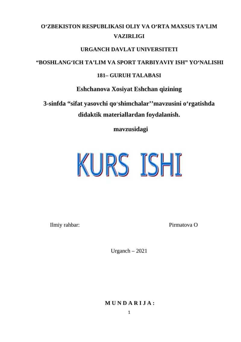 3-sinfda “sifat yasovchi qo‘shimchalar’’mavzusini o‘rgatishda didaktik materiallardan foydalanish 1
