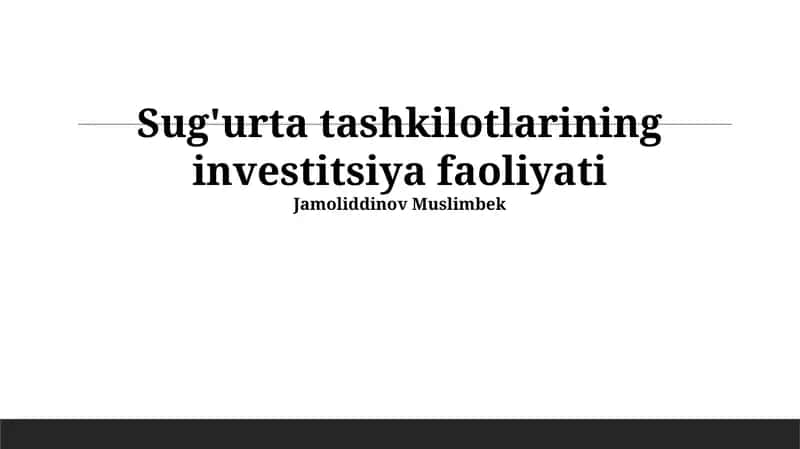 Investitsiyalarni boshqarish strategiyasi va usullari 1