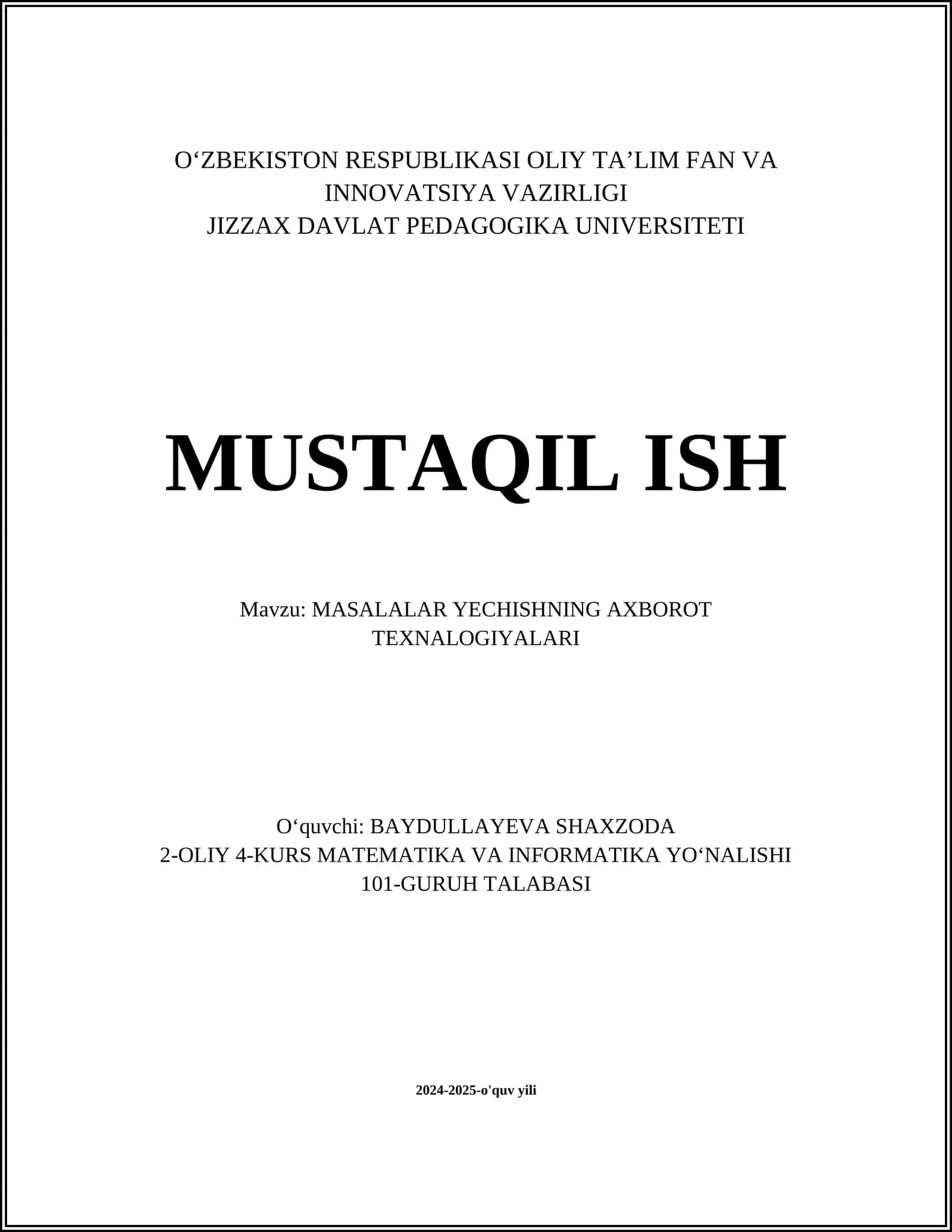 MASALALAR YECHISHNING AXBOROT TEXNALOGIYALARI 1